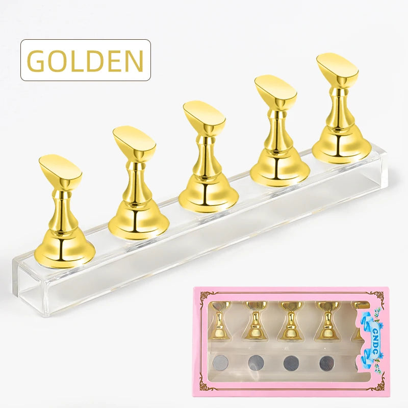 5Pcs Nail Tip Holder Magnetic Crystal Base Nail Art Practice Stand