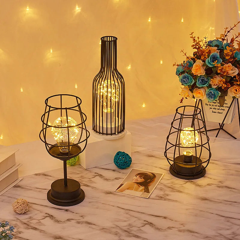 Iron Wire Cage LED Night Light for Bedroom & Living Room