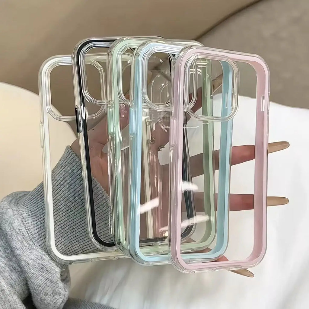 Candy Color Frame Clear Case for iPhone 11 12 13 14 15 16 17 Pro Max