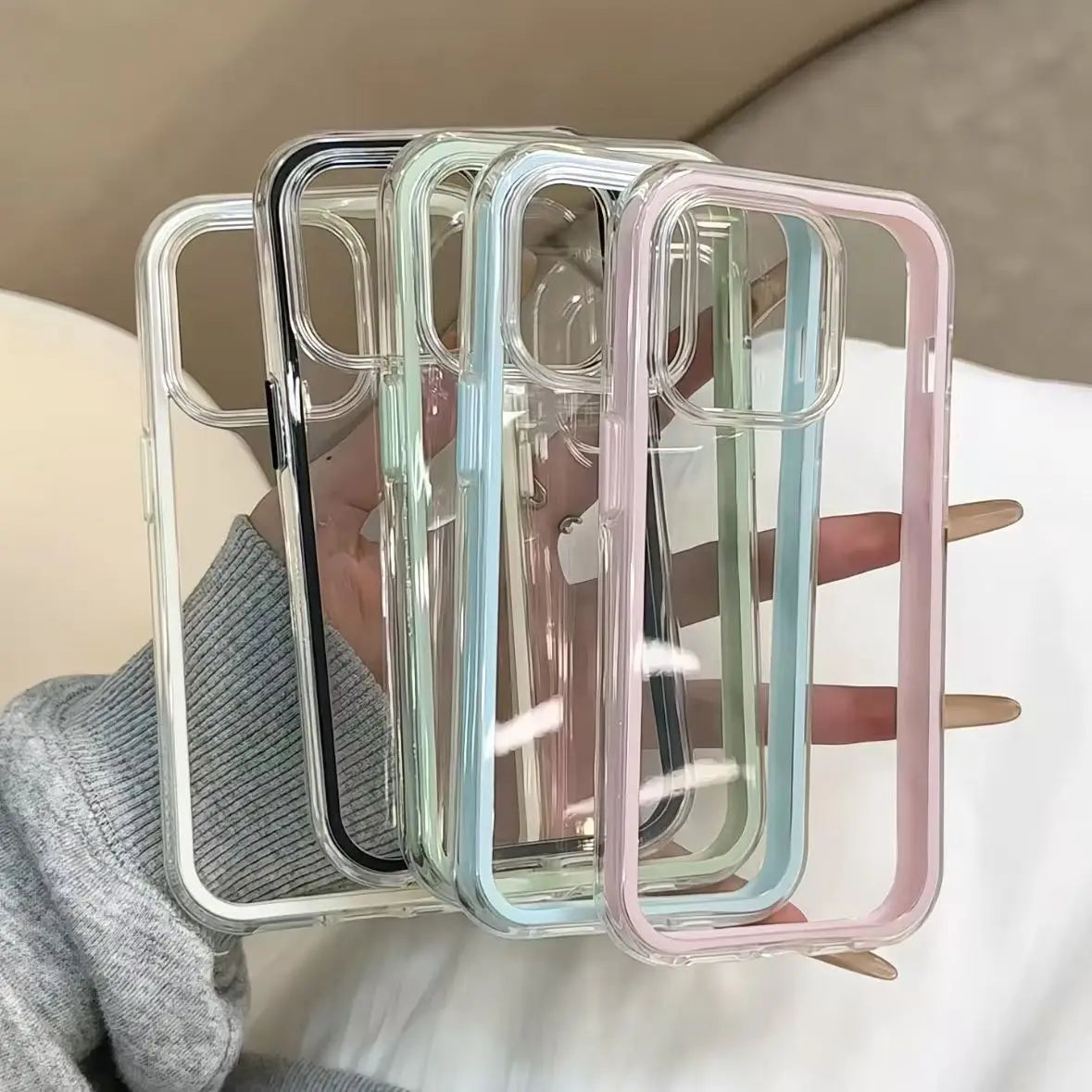 Candy Color Frame Clear Case for iPhone 11 12 13 14 15 16 17 Pro Max