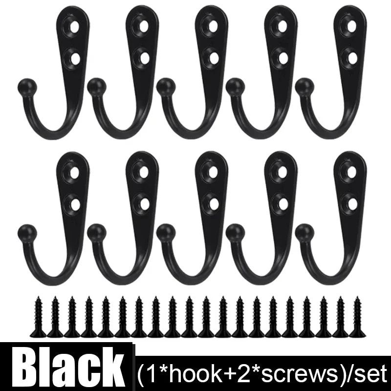 Alloy Wall Hooks with Screws Coat, Towel & Bag Hanging Hooks