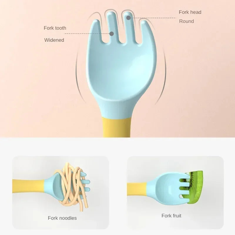 Baby Silicone Spoon & Fork Set Soft Bendable Toddler Feeding Utensils