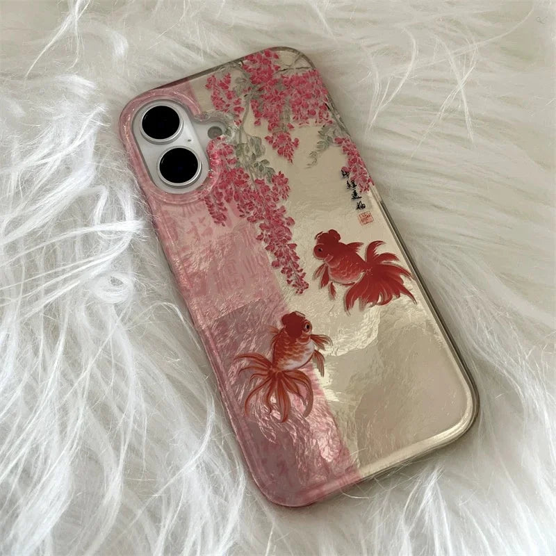Koi Fish & Flower Case for iPhone 17 16 15 14 13 12 11 Pro Max
