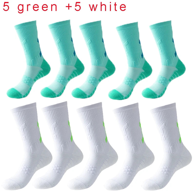 Men Cushioned Basketball Socks Long Breathable Badminton Sports Crew