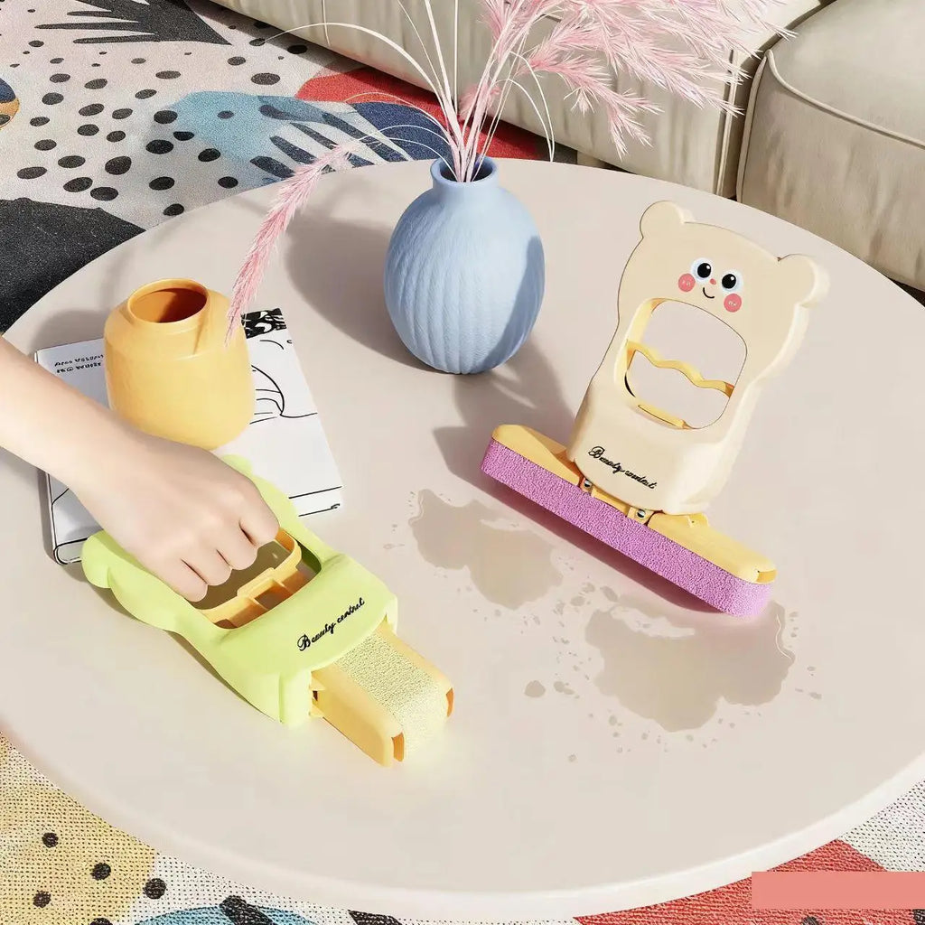 1PC Cartoon Bear Design Hands-Free Mini Mop Home Bathroom Cleaner & Cute Lazy-Friendly Desktop Stain-Removing Cloth Foldable Mop