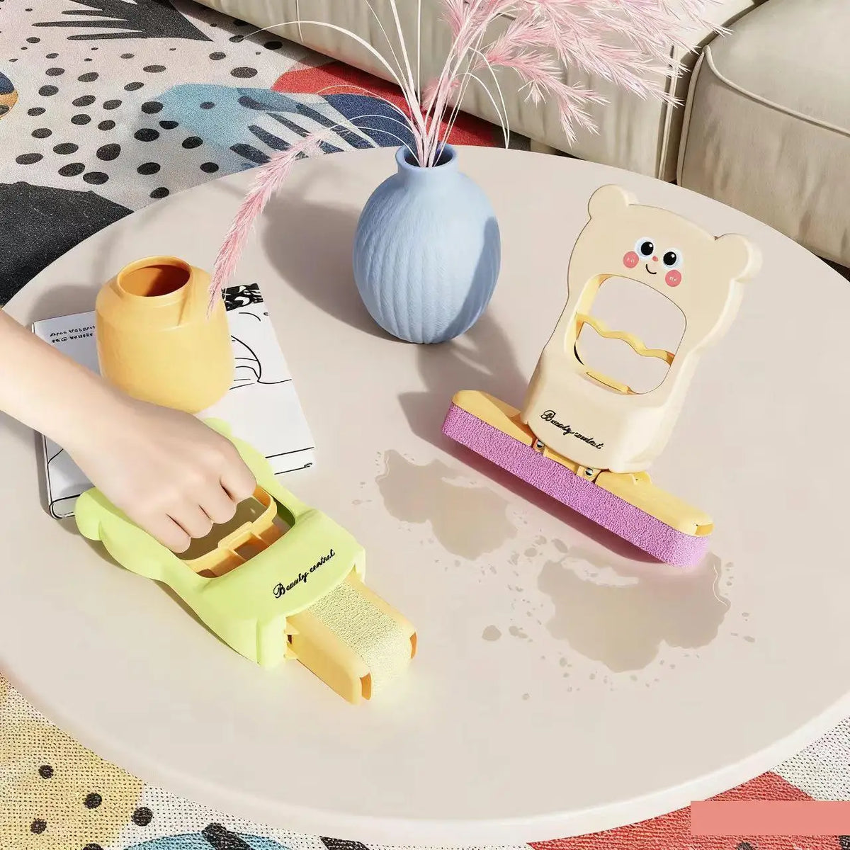 1PC Cartoon Bear Design Hands-Free Mini Mop Home Bathroom Cleaner & Cute Lazy-Friendly Desktop Stain-Removing Cloth Foldable Mop