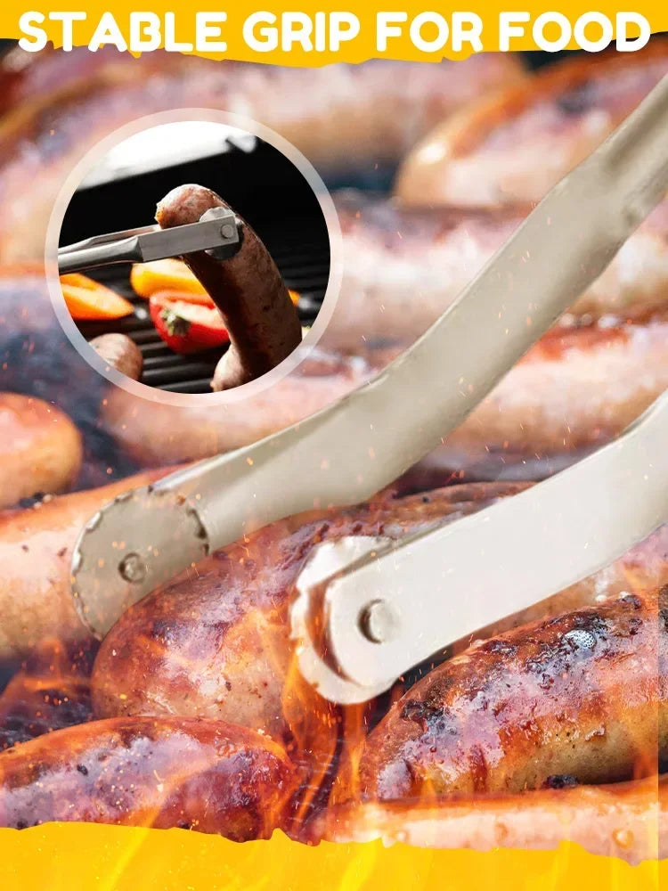 BBQ Sausage Tongs UK Stainless Steel Grill Cooking Tongs