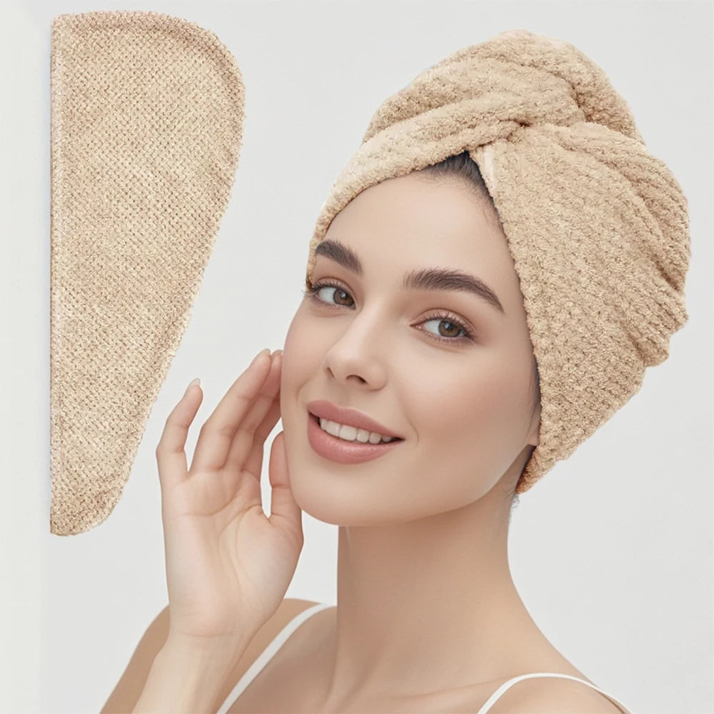 Absorbent Hair Towel Wrap Button Fast Dry Hair Turban for Women