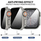 Anti-privacy screen protector for an Apple Watch shown on a silver watch case from three angles, labeled Invisible, Antipeeping, and Visible at 30°, 60°, and 90° with a text header 'ANTI-PRYING EFFECT PROTECT PRIVACY FROM PRYING EYES'.
