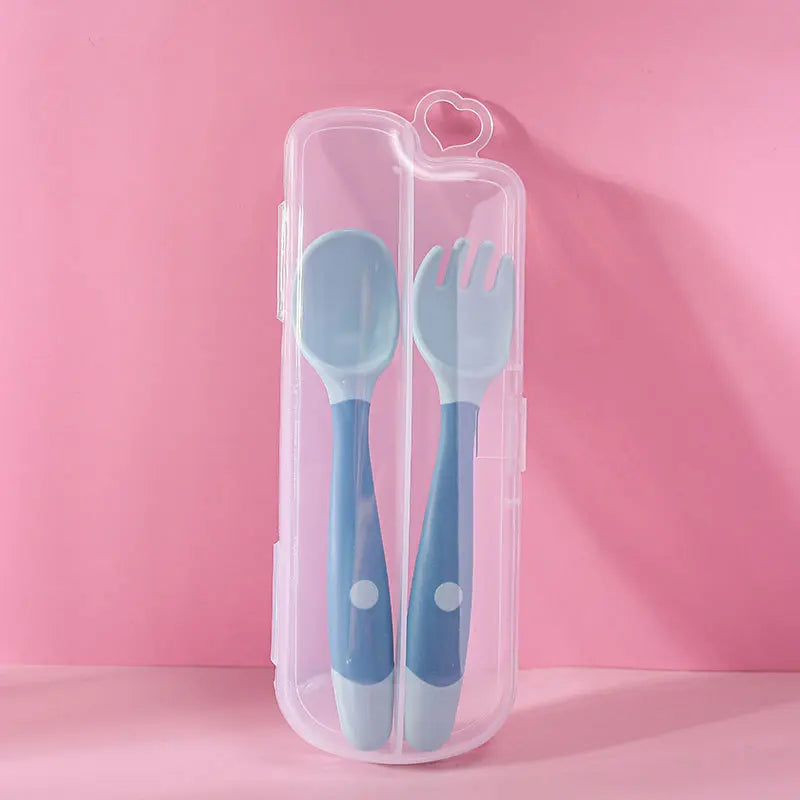 Baby Silicone Spoon & Fork Set Soft Bendable Toddler Feeding Utensils
