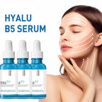 model showing glowing skin beside hyaluronic acid serum boots dropper bottle for anti-ageing facial care