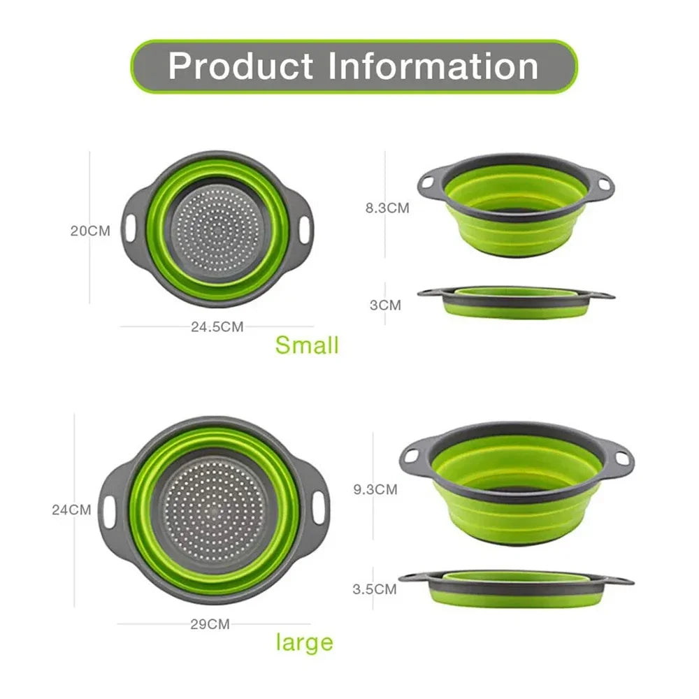 Silicone Folding Drain Basket Vegetable & Fruit Washing Strainer Kitchen Tool