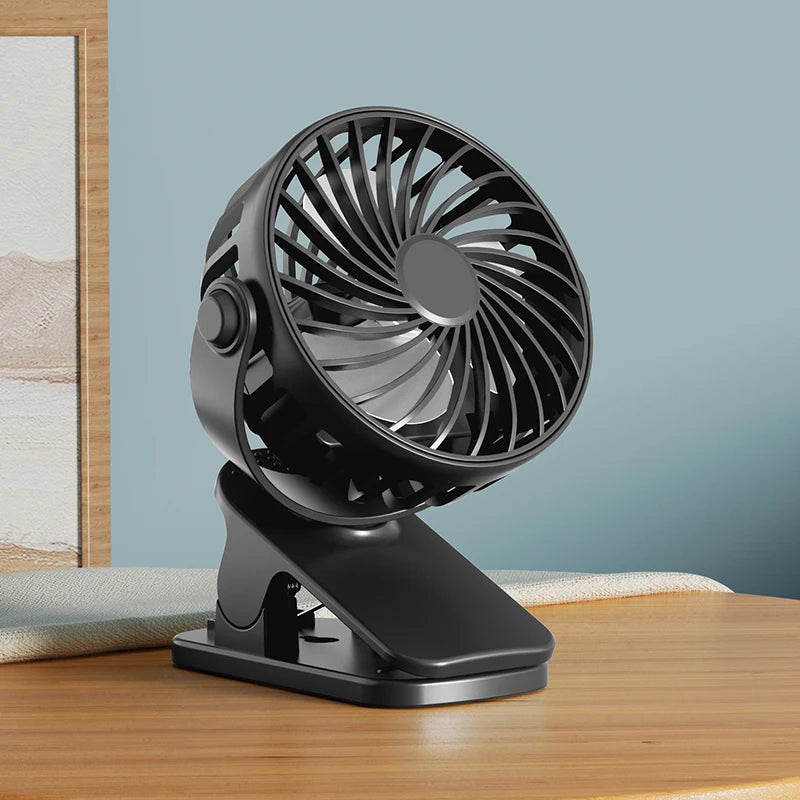 Portable Rechargeable Clip Fan with Night Light 360° 3-Speed USB