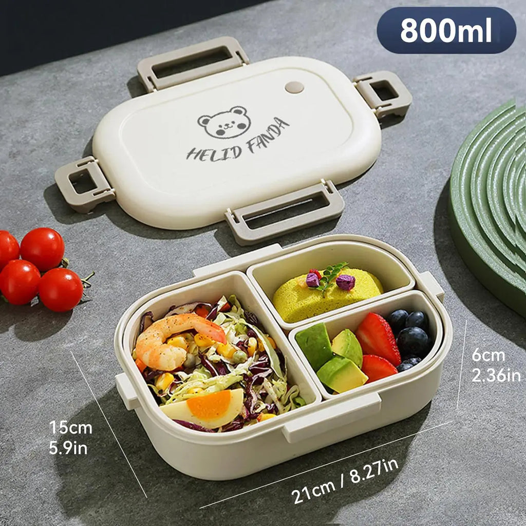 WORTHBUY 800ML Lunch Box Removable 3 Compartment Microwave Bento Box