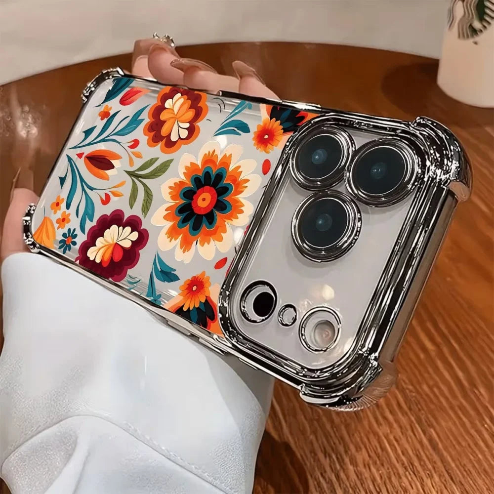 Colorful Flower Electroplated Case for iPhone 17 16 15 14 13 Pro Max