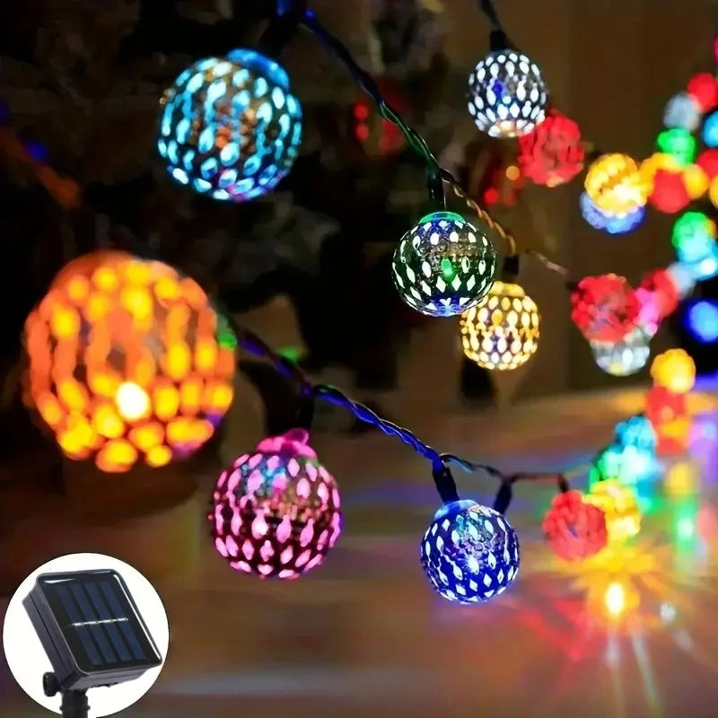 Solar Moroccan Ball String Lights Outdoor Fairy Decor