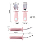 2PCS Baby Learning Spoon & Fork Set Wooden Handle Silicone Cutlery