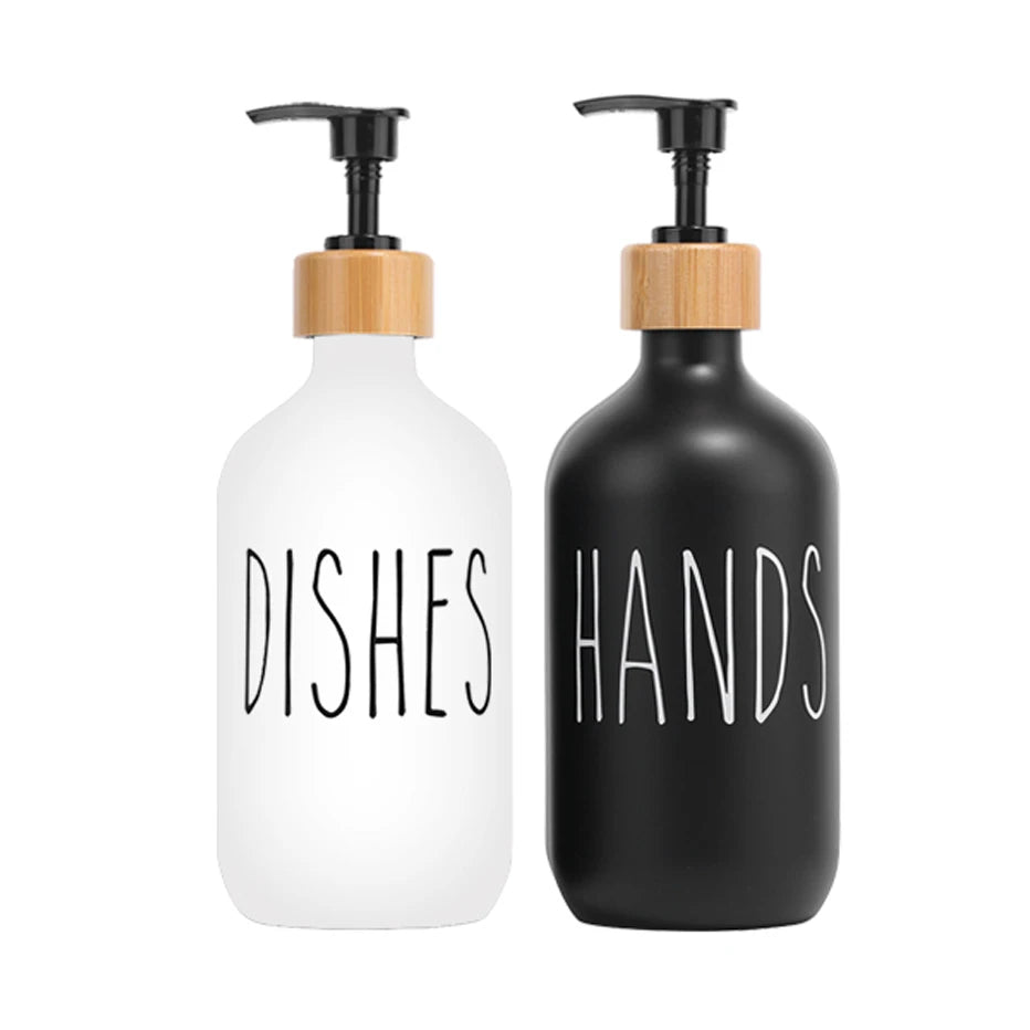Black Dish Soap Dispenser Set Refillable Kitchen Sink Soap & Detergent Bottles