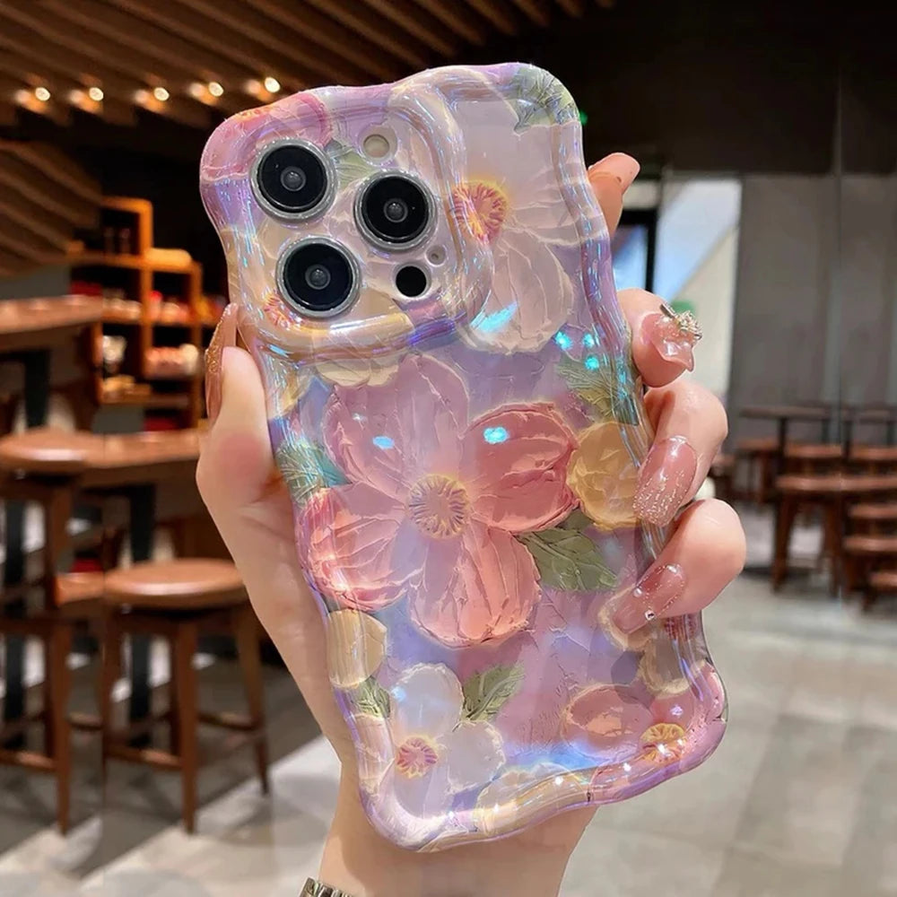 Retro Oil Painting Flower Case for iPhone 16 15 14 13 12 11 Pro Max
