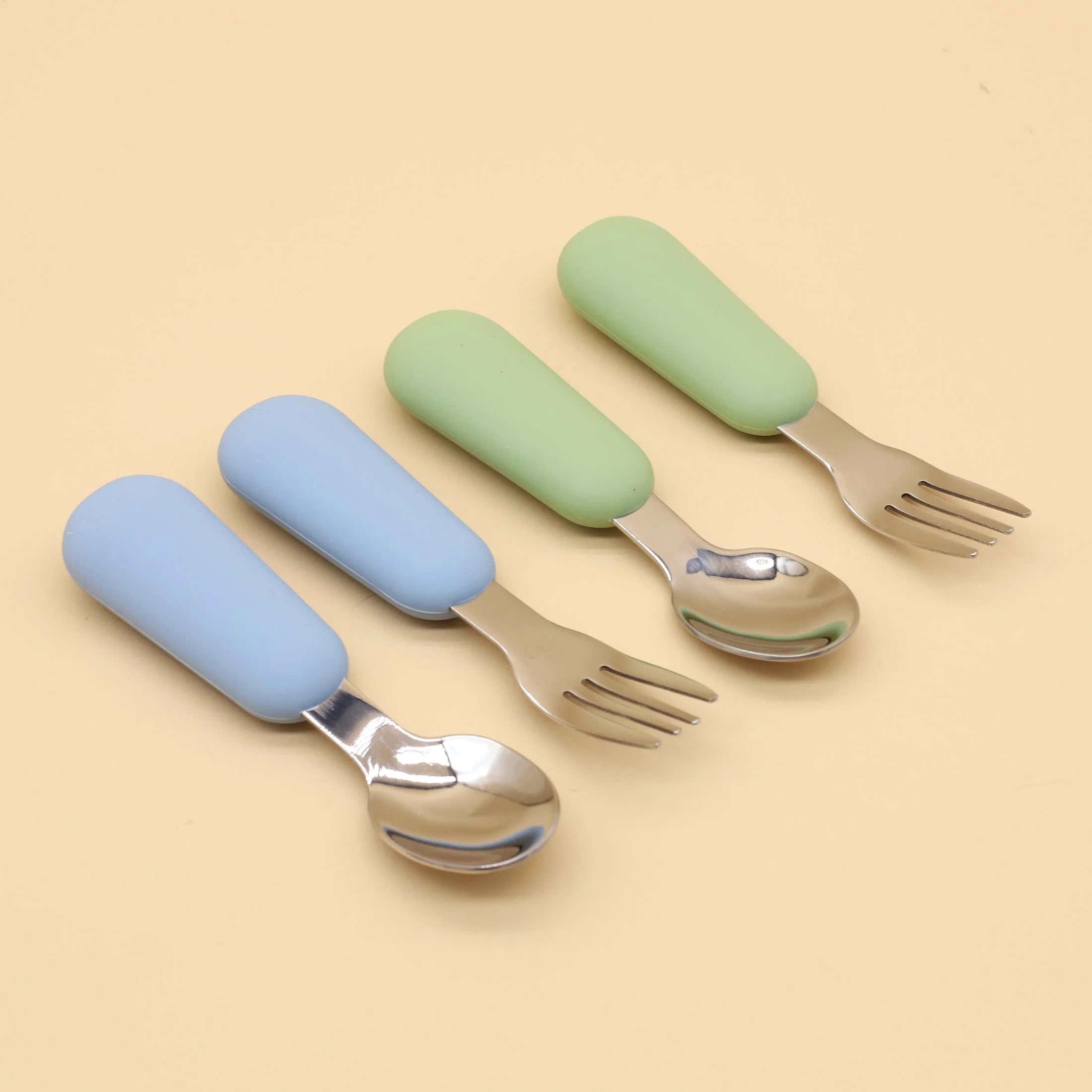 Silicone Handle Baby Spoon & Fork Set 304 Stainless Steel Feeding