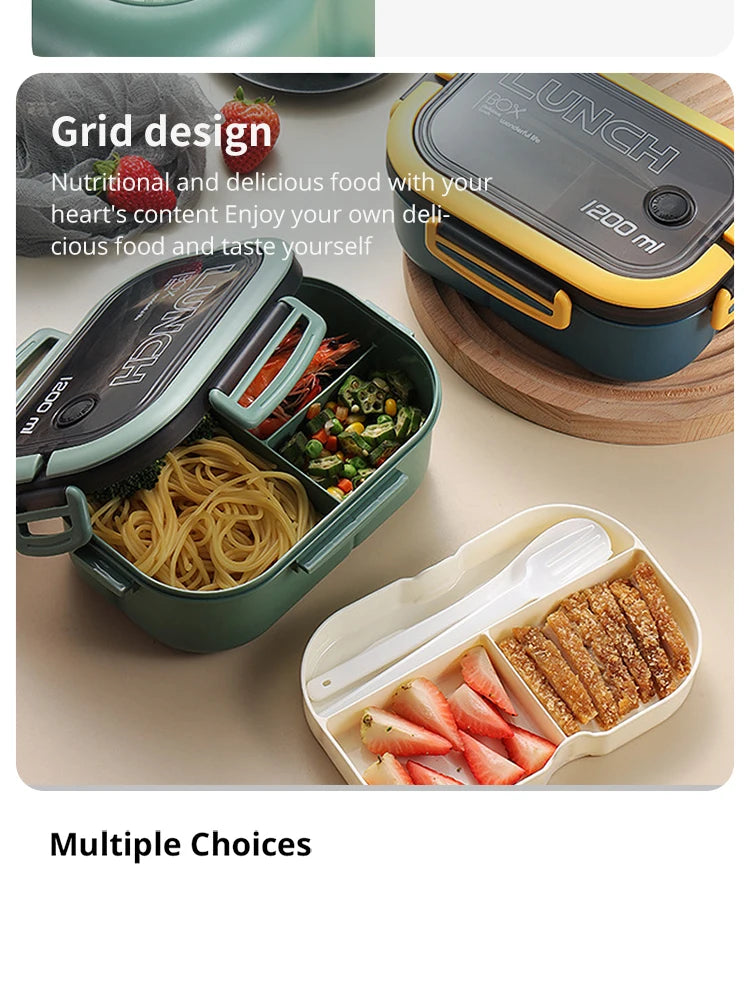 Portable Double Layer Lunch Box Microwave Safe Bento Food Container with Cutlery