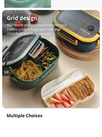 Portable Double Layer Lunch Box Microwave Safe Bento Food Container with Cutlery