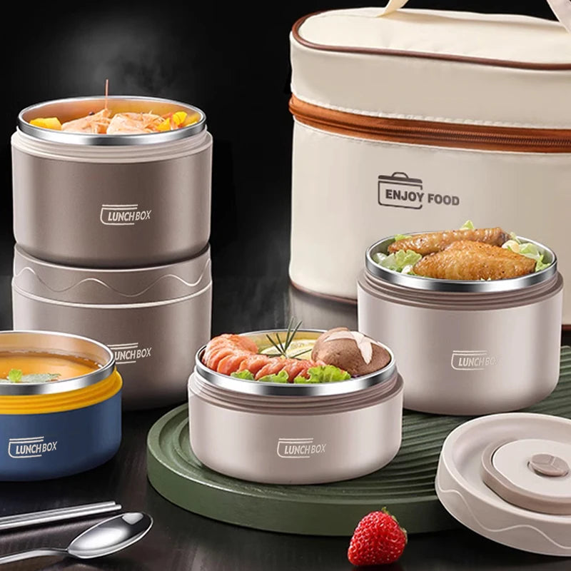 304 Stainless Steel Insulated Lunch Box Double Layer Sealed Food Container with Bag Main image