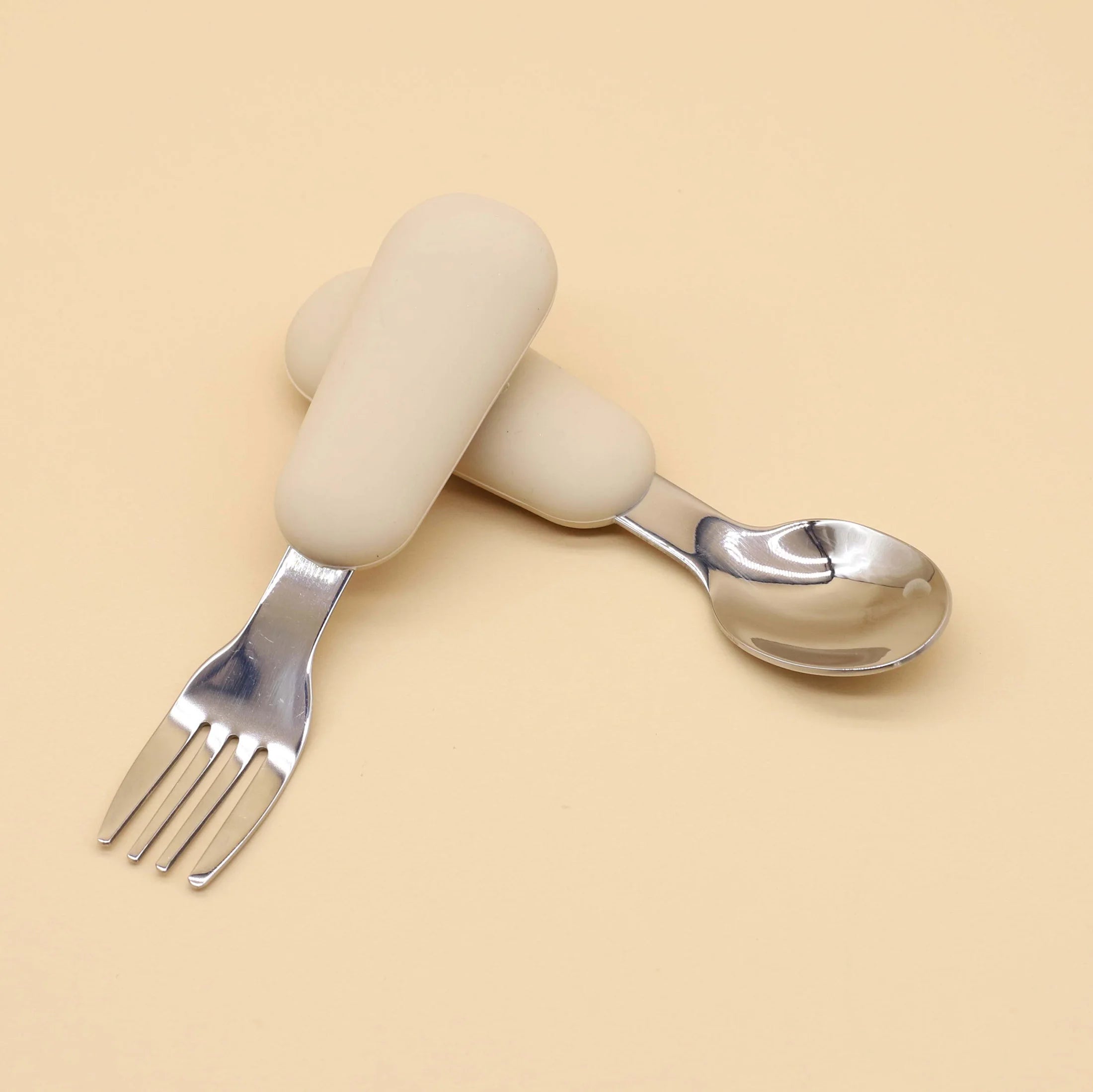 Silicone Handle Baby Spoon & Fork Set 304 Stainless Steel Feeding