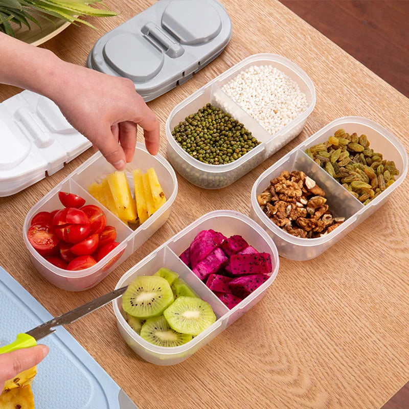 Double Compartment Food Storage Box Sealed Plastic Snack Lunch Container