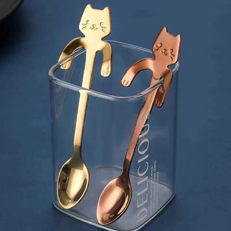 Cute Cat Shape Stainless Steel Coffee Spoon Mini Dessert Teaspoon