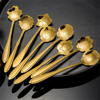 8PCS Gold Cherry Rose Stainless Steel Coffee Spoon Set