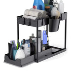 2 Tier Under Sink Organizer Sliding Cabinet Storage Rack with Hooks