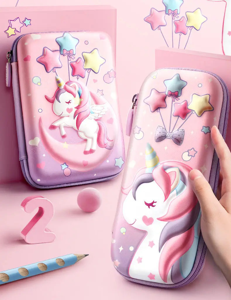 3D Unicorn Pencil Case Cute EVA Cartoon Stationery Box for Girls