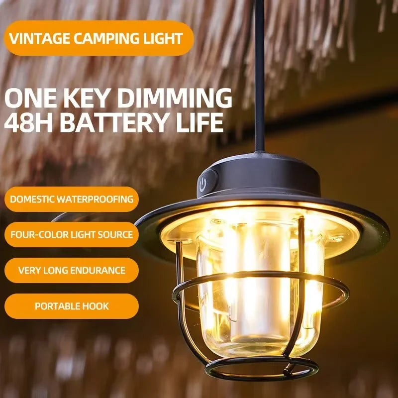 Retro LED Camping Lantern Rechargeable Outdoor Hanging Light