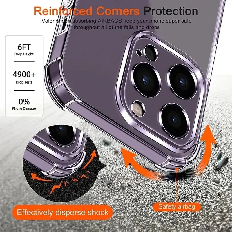Luxury Clear Silicone Case for iPhone 17 16 15 14 13 12 11 Pro Max