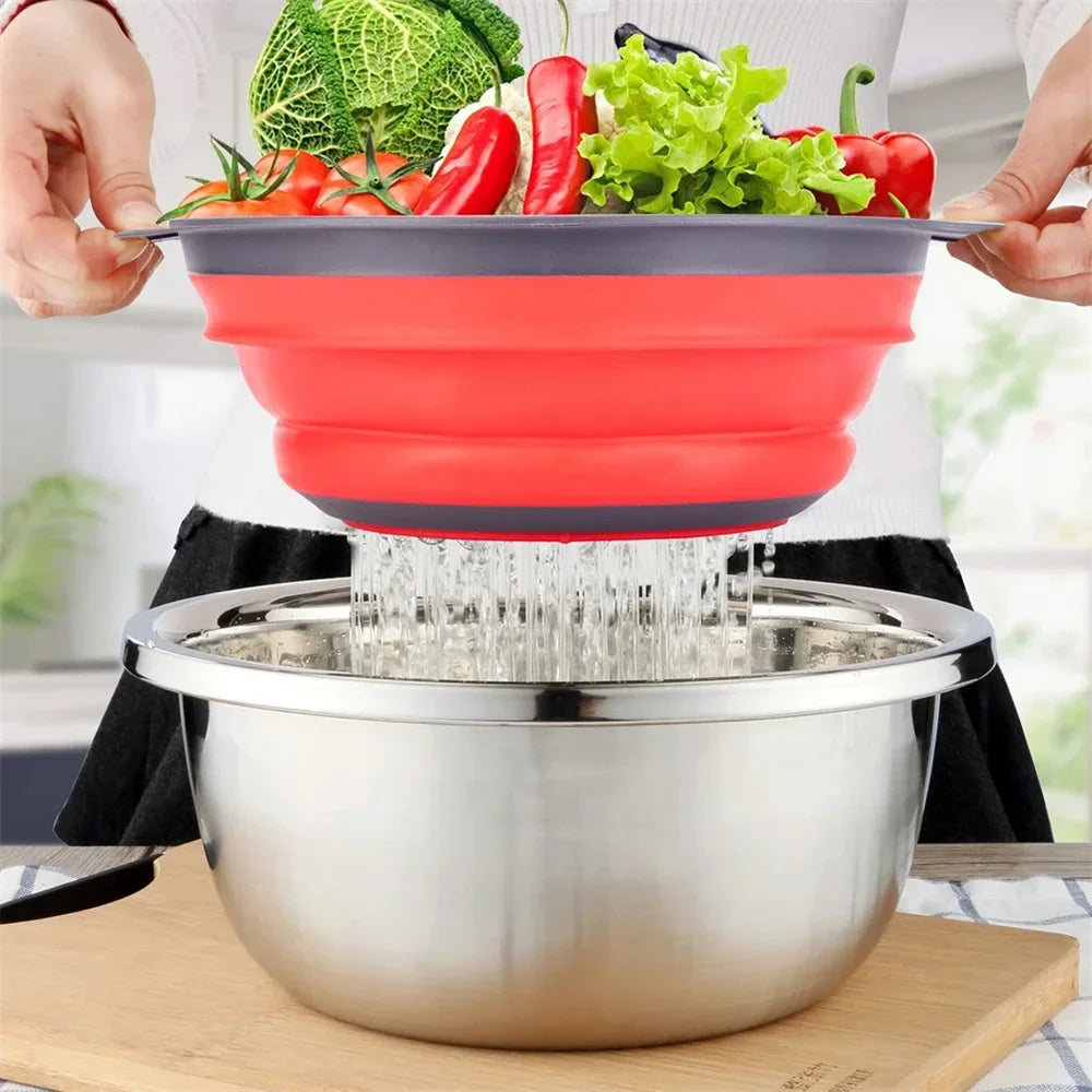 Silicone Folding Drain Basket Vegetable & Fruit Washing Strainer Kitchen Tool