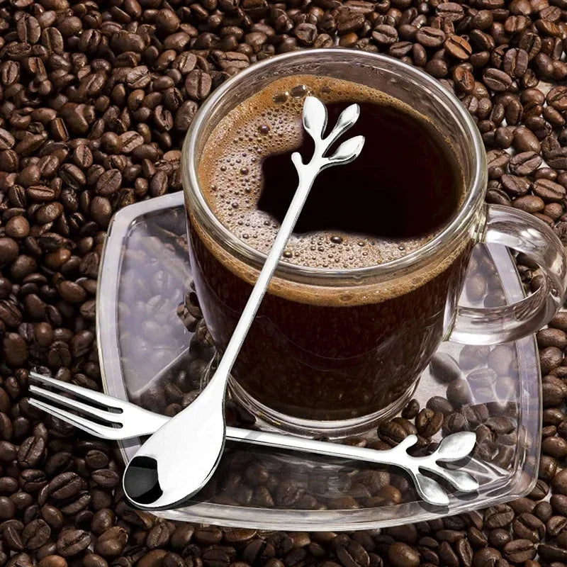 Leaf Coffee Spoon Set Stainless Steel – Gold & Silver Dessert Stirring Spoons Main image