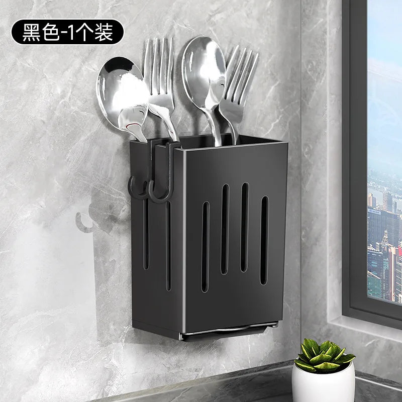 Kitchen Sink Utensil Caddy Wall Mounted Drain Rack with Hooks