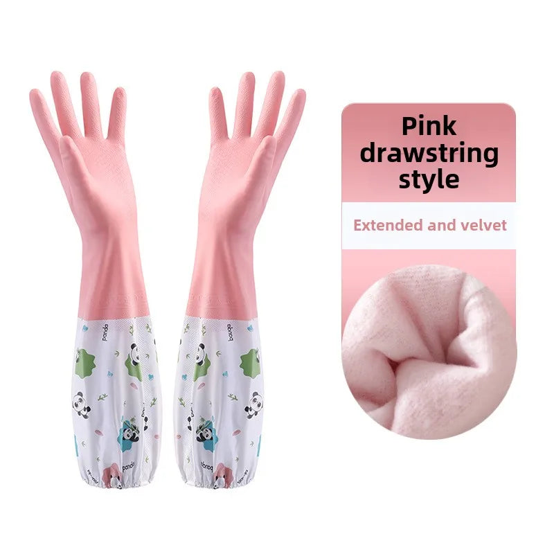 Women's Waterproof Cleaning Gloves Kitchen Rubber Gloves