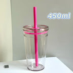 450ml Straw Cup Reusable Transparent Plastic Coffee Tumbler