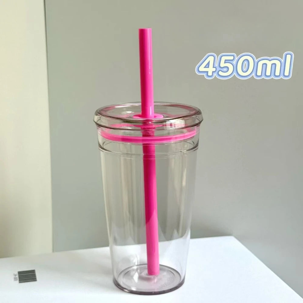 450ml Straw Cup Reusable Transparent Plastic Coffee Tumbler