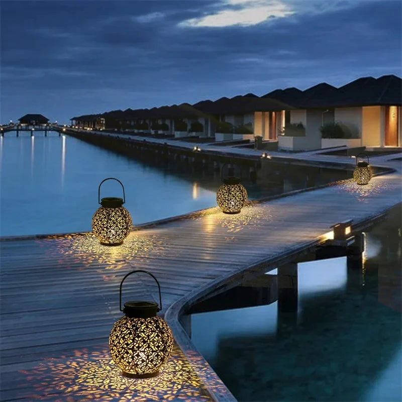 Solar LED Hanging Lantern Waterproof Outdoor Projection Garden Light