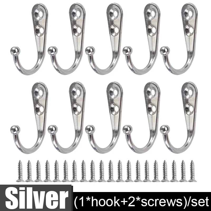 Alloy Wall Hooks with Screws Coat, Towel & Bag Hanging Hooks