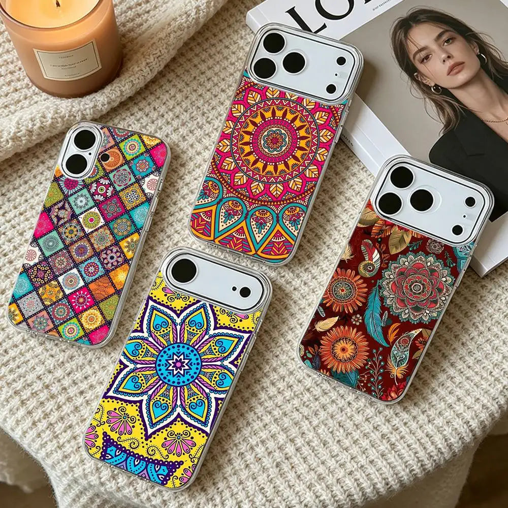Indian Mandala Silicone Soft Case for iPhone 17 16 15 14 Pro Max Cover