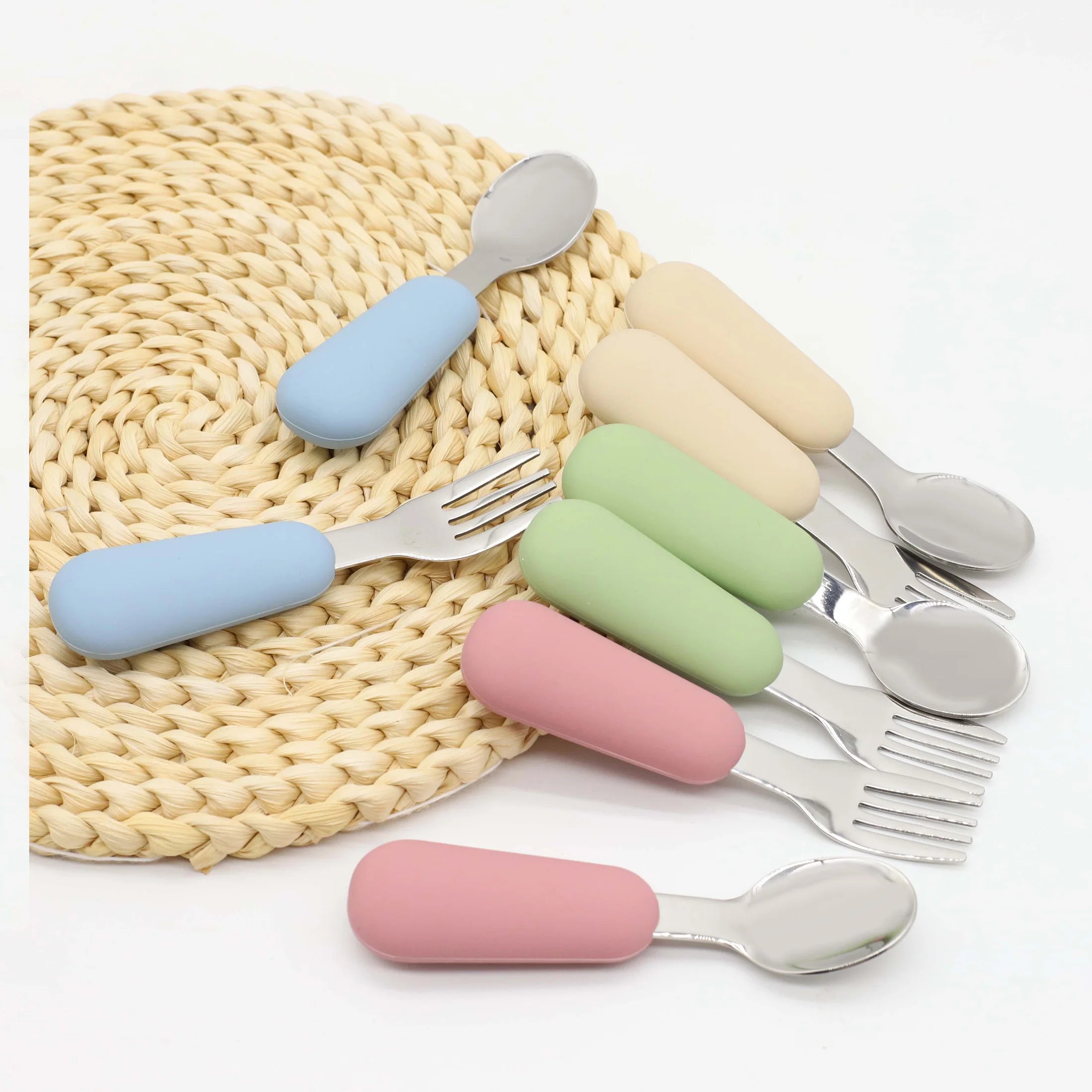 Silicone Handle Baby Spoon & Fork Set 304 Stainless Steel Feeding Main image