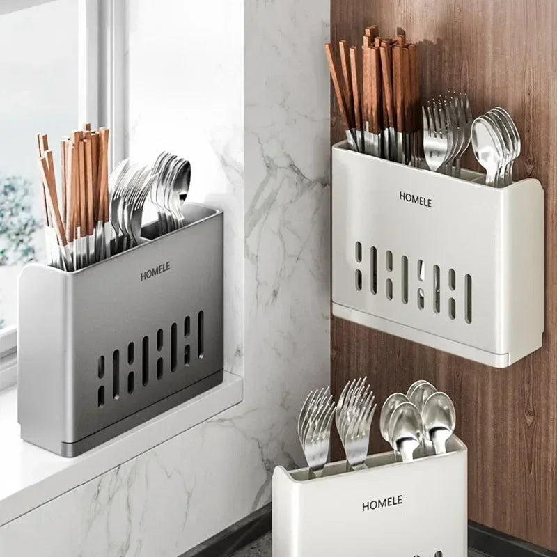 Wall Mounted Cutlery Holder Utensil Drain Rack