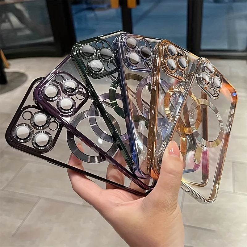Magnetic Clear Plating Case for iPhone 11 12 13 14 15 16 17 Pro Max