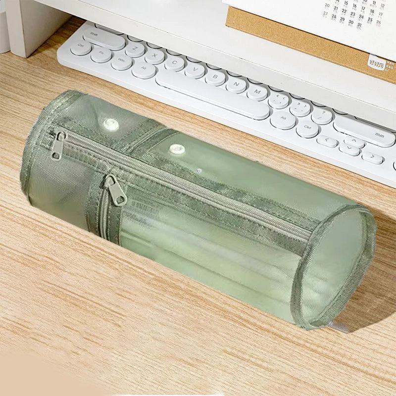 Clear Mesh Pencil Case Portable Standing Pen Holder Organizer