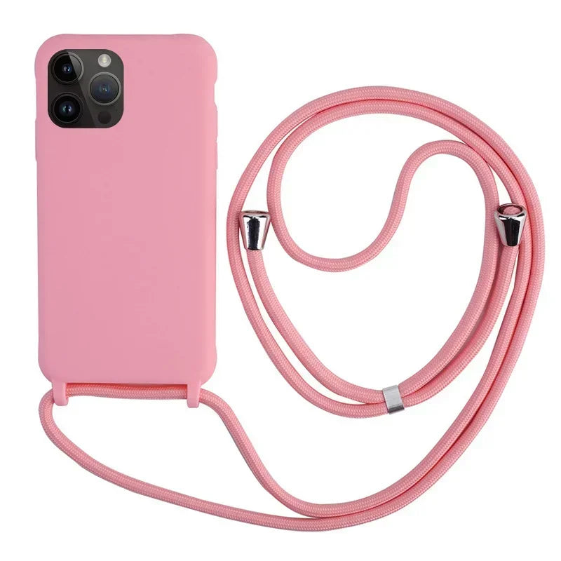 Crossbody Strap Silicone Case for iPhone 11 12 13 14 15 16 Pro Max