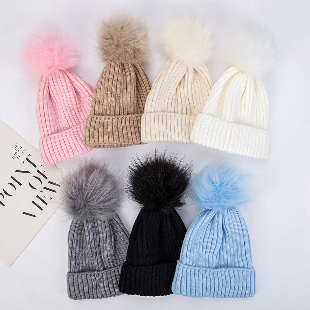 Big Pompom Baby Winter Hat Cute Knitted Beanie for Newborns